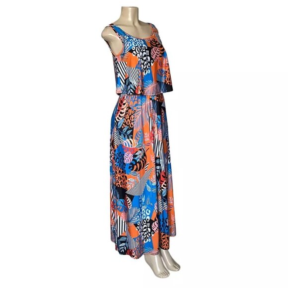 Robert Louis Sleeveless Wide Strap Bohemian Multi-Color Popover Maxi Dress S - Picture 4 of 7